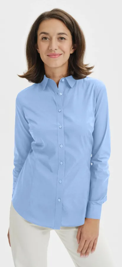 Chemisier en coton pour femme à manches longues, bleu ciel Chemisier en coton pour femme à manches longues, bleu ciel