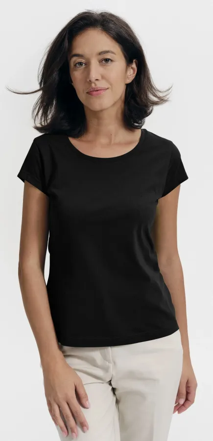 T-shirt coupe slim femme à encolure ronde, noir T-shirt coupe slim femme à encolure ronde, noir