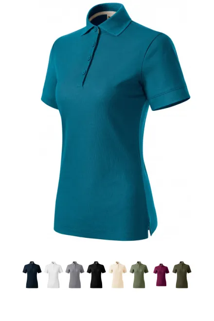 Polo femme coton bio, petrol blue