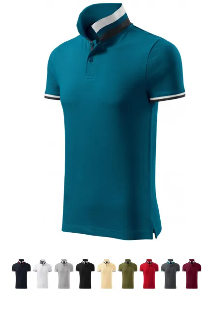 Polo homme col montant, petrol blue