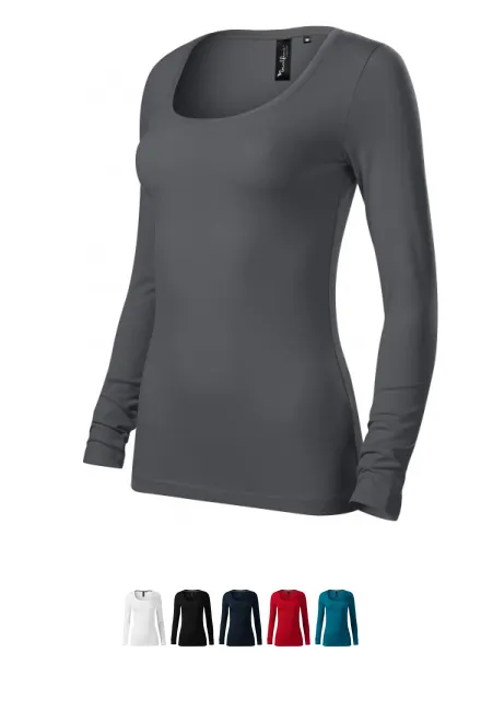 T-shirt femme à manches longues et décolleté plus profond, gris clair