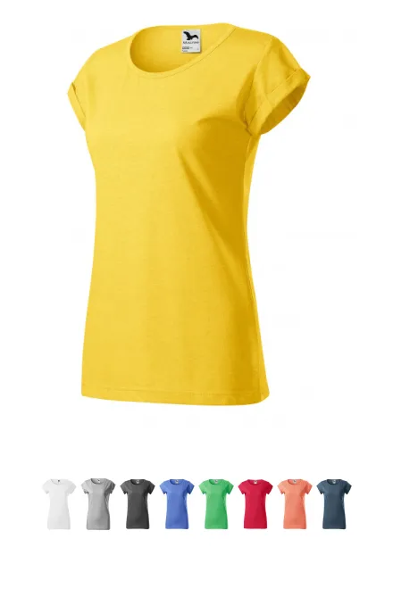 T-shirt femme à manches retroussées, marbre jaune