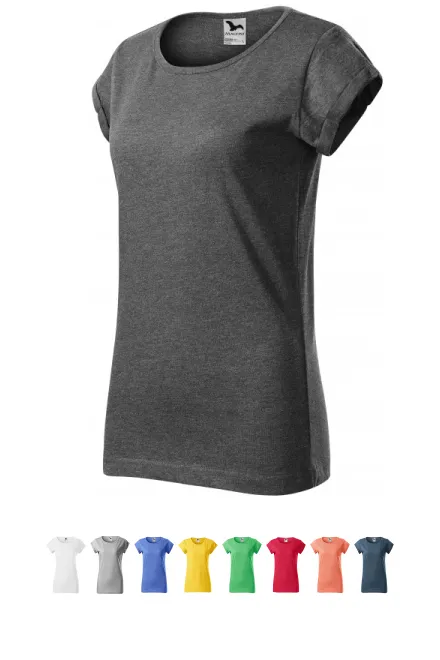 T-shirt femme à manches retroussées, marbre noir