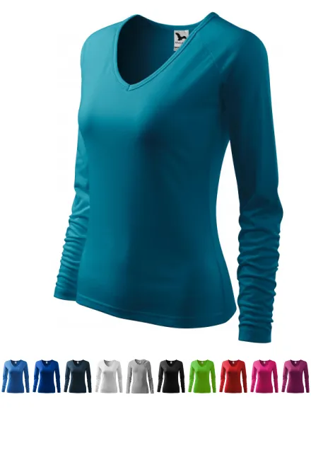 T-shirt près du corps pour femme, décolleté en V, turquoise foncé