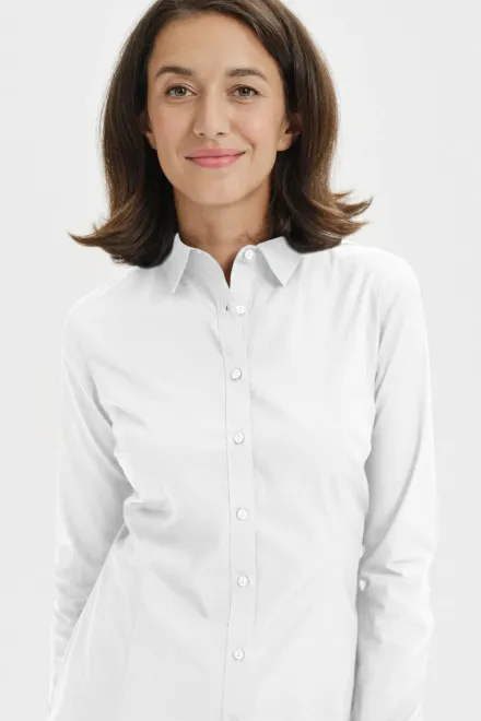 Chemisier en coton pour femme à manches longues, blanche
