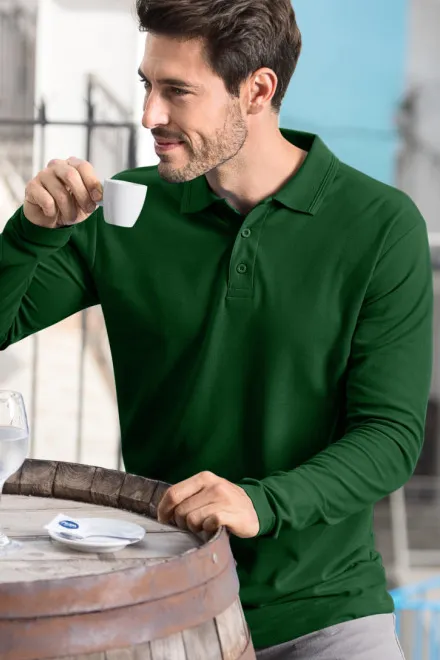 Polo homme à manches longues, bouteille verte