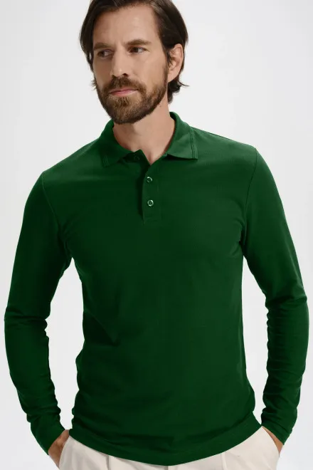 Polo homme à manches longues, bouteille verte