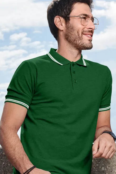 Polo homme contrasté, bouteille verte