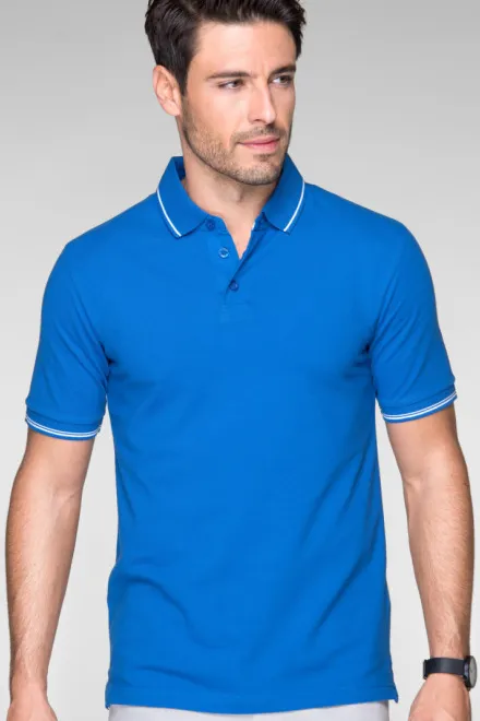 Polo homme contrasté, océan bleu