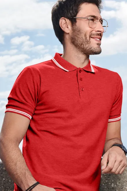 Polo homme contrasté, rouge