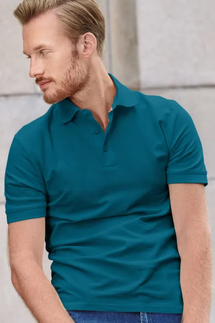 Polo homme en coton bio, petrol blue