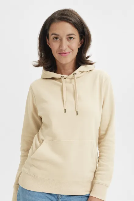 Sweat femme à capuche sans zip, amande