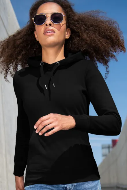 Sweat femme à capuche sans zip, noir