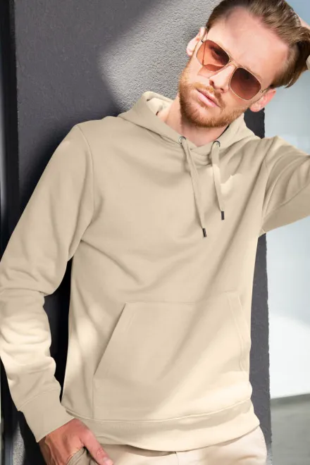 Sweat homme à capuche sans zip, amande