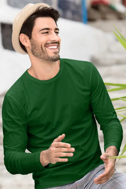 T-shirt à manches longues pour hommes, bouteille verte