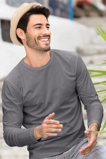 T-shirt à manches longues pour hommes, gris acier