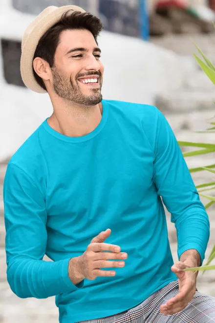 T-shirt à manches longues pour hommes, turquoise
