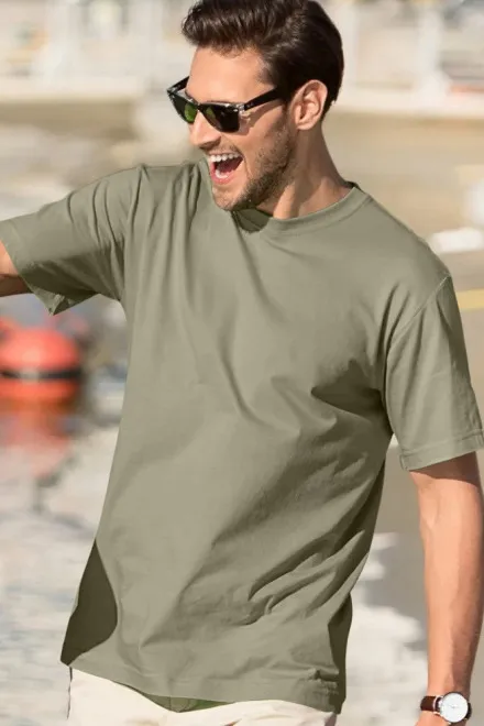 T-shirt classique pour hommes, kaki brillant