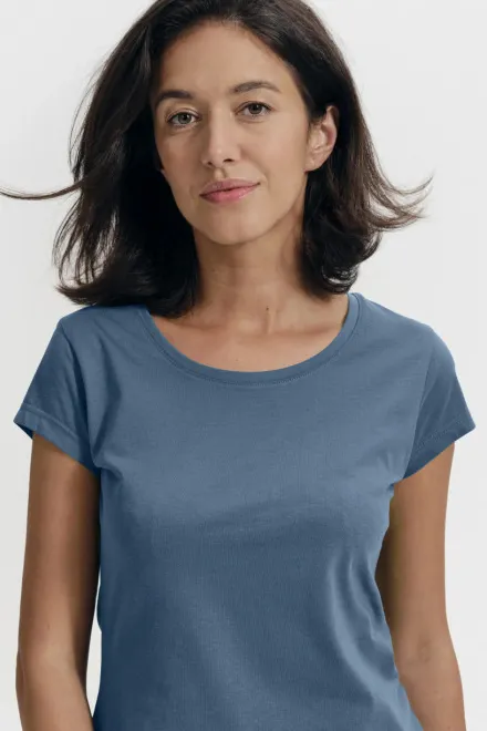 T-shirt coupe slim femme à encolure ronde, denim