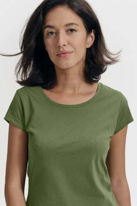 T-shirt coupe slim femme à encolure ronde, khaki