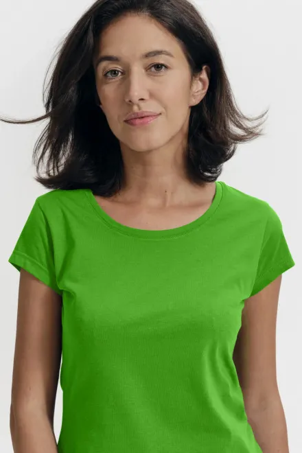 T-shirt coupe slim femme à encolure ronde, Pomme verte