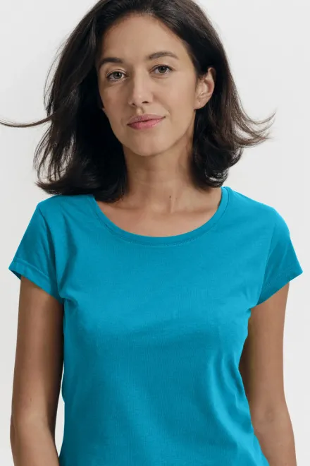 T-shirt coupe slim femme à encolure ronde, turquoise