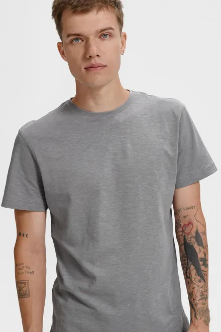 T-shirt homme, coton bio texturé, argent clair