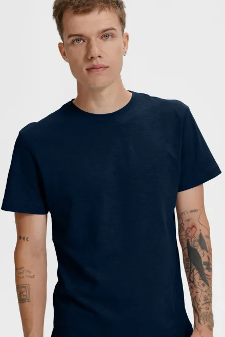 T-shirt homme, coton bio texturé, bleu foncé
