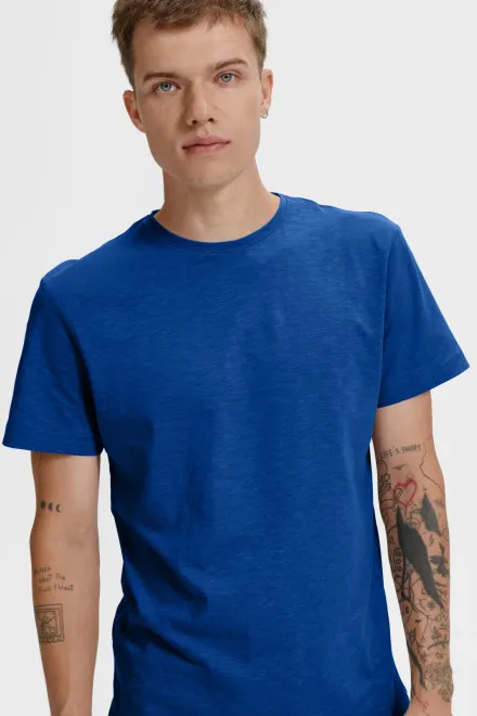 T-shirt homme, coton bio texturé, bleu royal