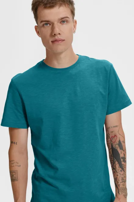 T-shirt homme, coton bio texturé, petrol blue