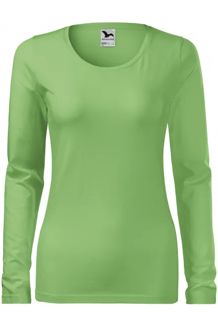 T-shirt ajusté à manches longues pour femme - pois vert, M