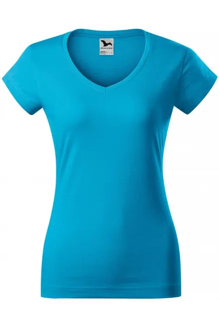 T-shirt coupe slim pour femme avec encolure en V - turquoise, XS