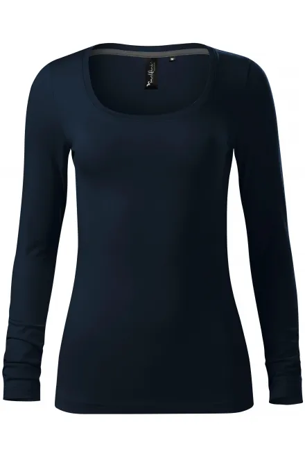 T-shirt femme à manches longues et décolleté plus profond - bleu foncé, M