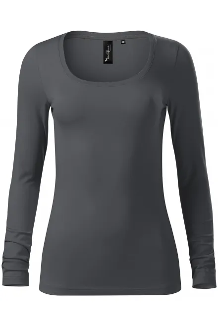 T-shirt femme à manches longues et décolleté plus profond - gris clair, M