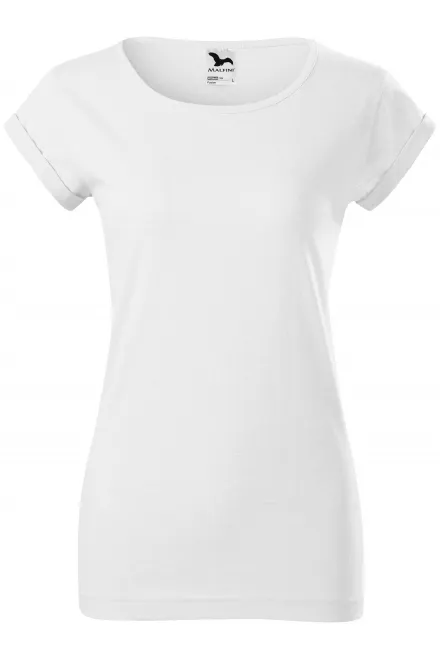 T-shirt femme à manches retroussées - blanche, 2XL