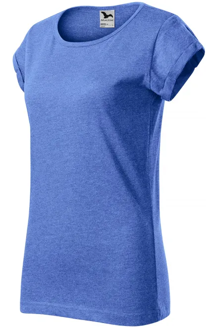 T-shirt femme à manches retroussées, marbre bleu
