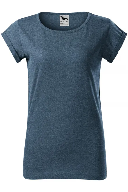 T-shirt femme à manches retroussées - marbre denim foncé, 2XL