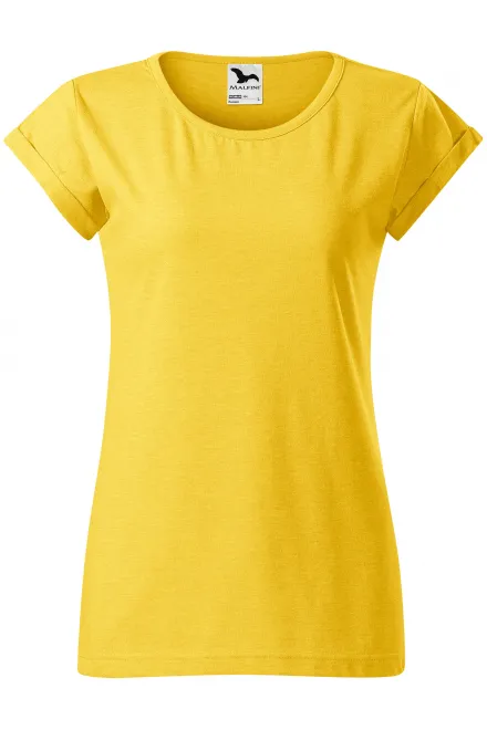 T-shirt femme à manches retroussées - marbre jaune, 2XL