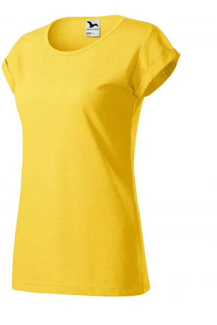 T-shirt femme à manches retroussées, marbre jaune