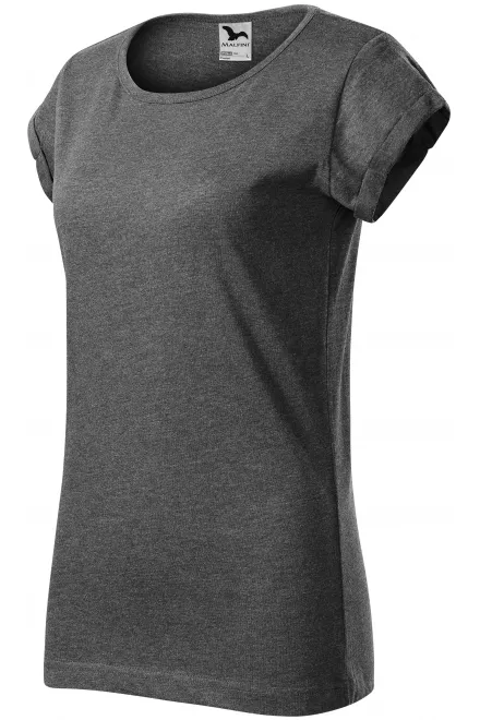 T-shirt femme à manches retroussées, marbre noir