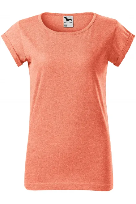 T-shirt femme à manches retroussées - marbre orange, 2XL