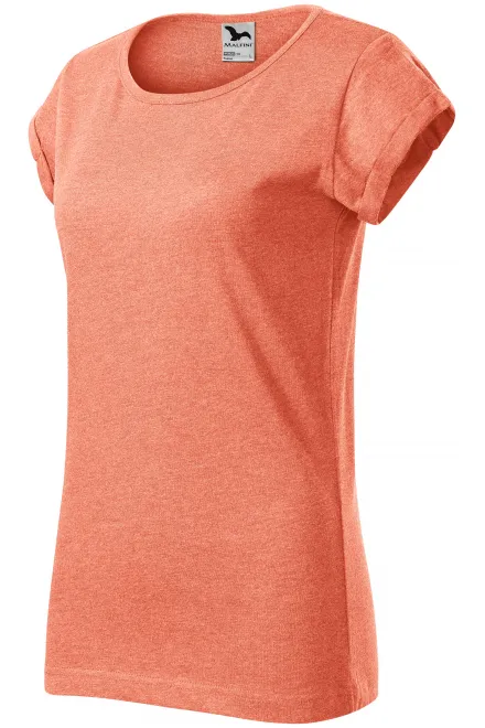 T-shirt femme à manches retroussées, marbre orange