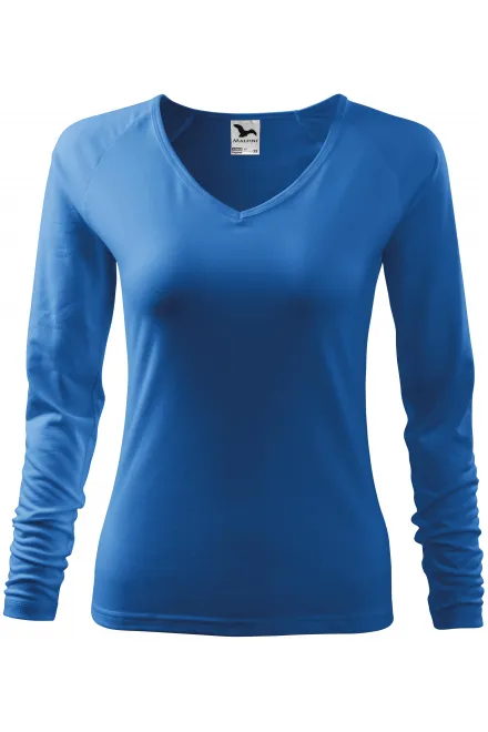 T-shirt près du corps pour femme, décolleté en V - bleu clair, XL