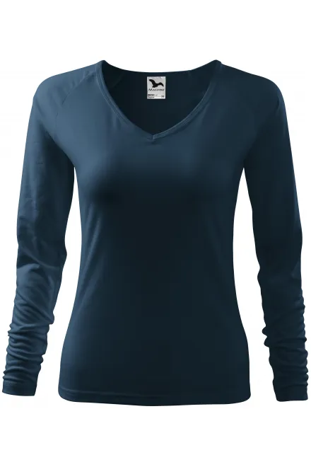 T-shirt près du corps pour femme, décolleté en V - bleu foncé, XL