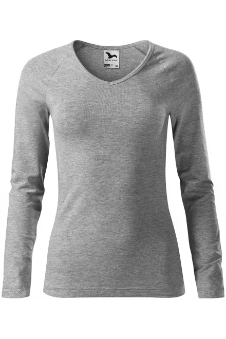 T-shirt près du corps pour femme, décolleté en V - marbre gris foncé, XL