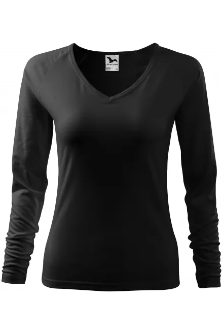 T-shirt près du corps pour femme, décolleté en V - noir, XL
