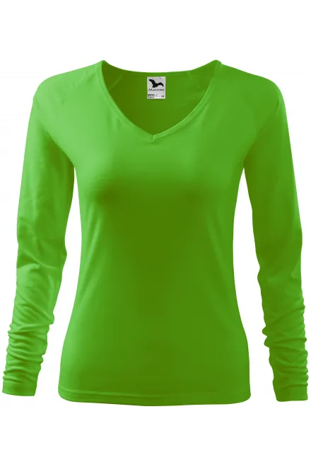 T-shirt près du corps pour femme, décolleté en V - Pomme verte, XL