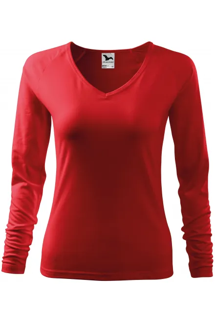 T-shirt près du corps pour femme, décolleté en V - rouge, XL