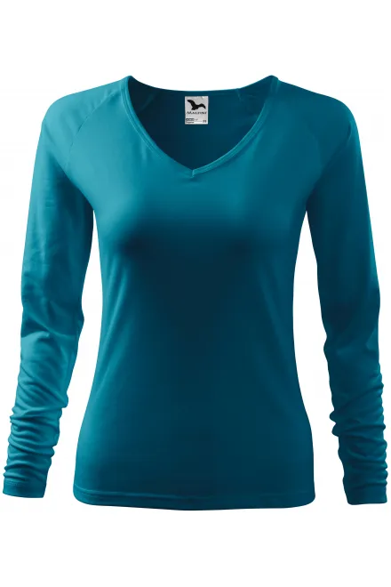 T-shirt près du corps pour femme, décolleté en V - turquoise foncé, XL