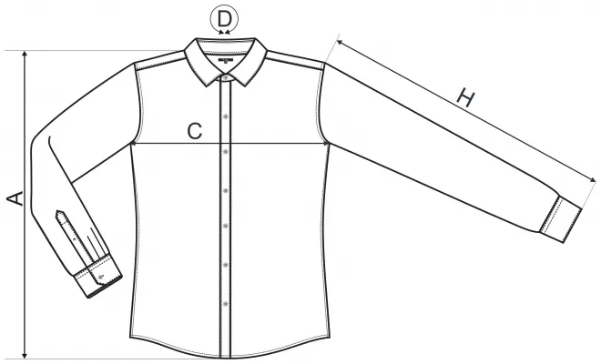 Chemise homme à manches longues Coupe slim - tableau des dimensions